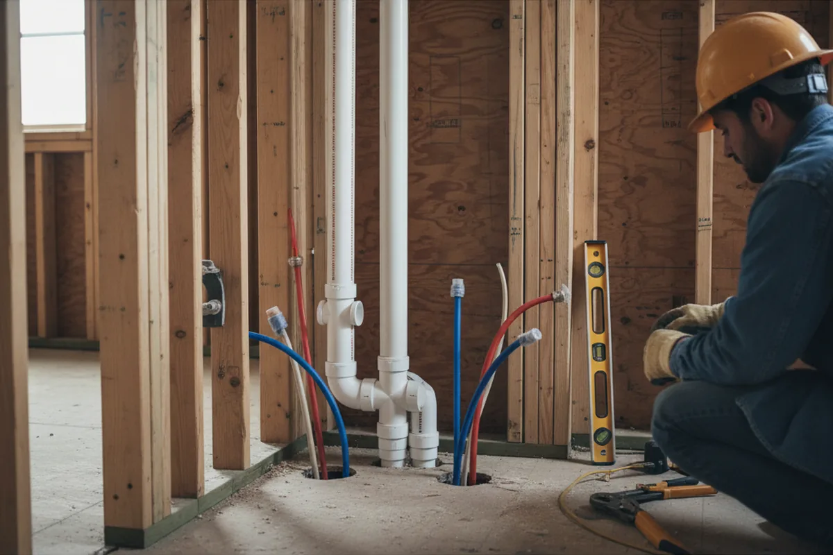 Drain and supply rough-in during Sump Pump Repair in Brogan